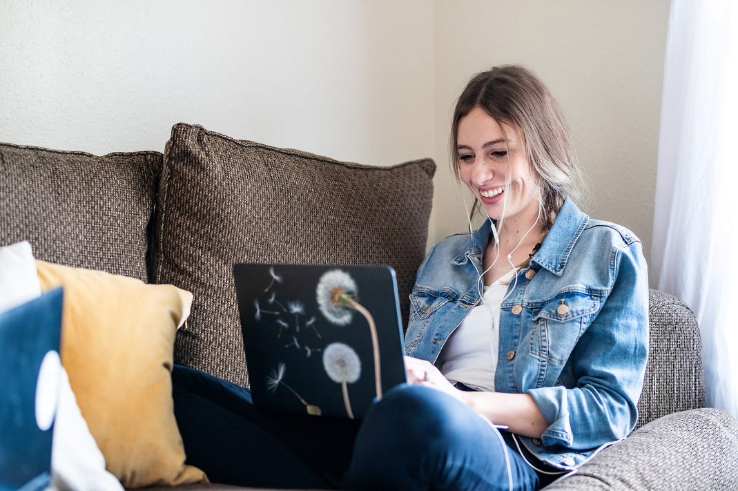 female using laptop